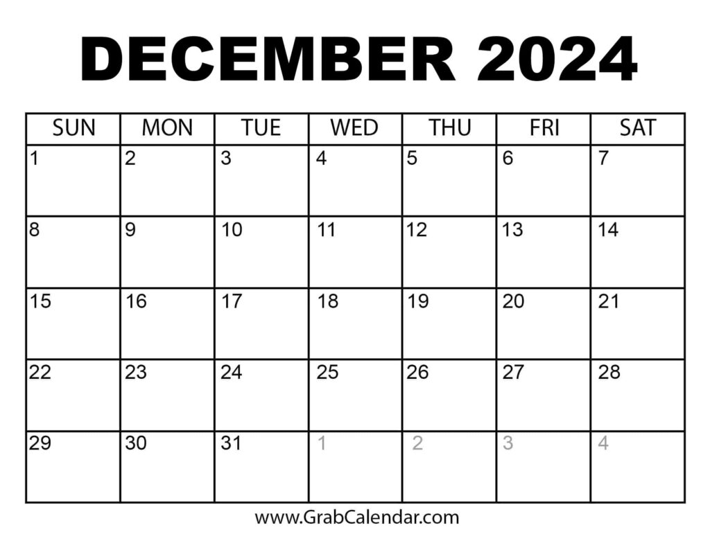 Large Printable Calendar December 2024 Printable Calendar 2025