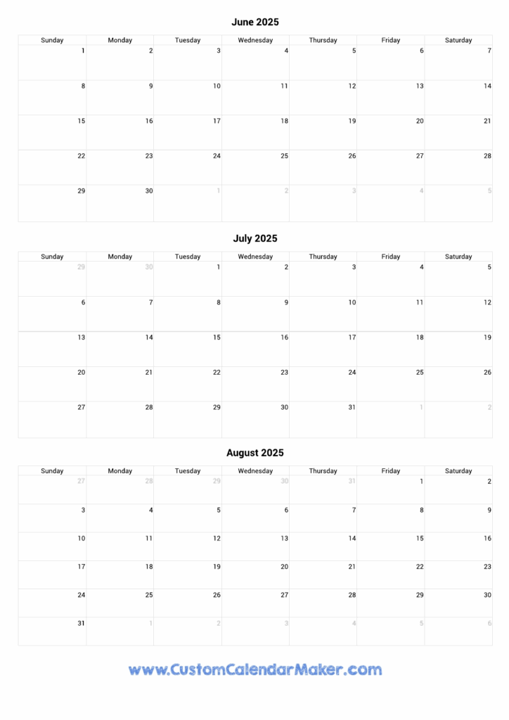 May June July August 2025 Calendar Claudia Seppelt