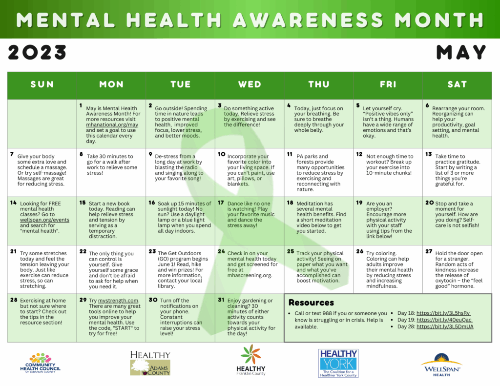 Mental Health Days Calendar 2025 Natalie A Wetherspoon