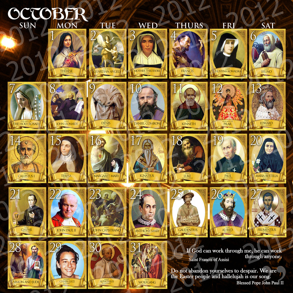 Mexican Calendar With Saint Names