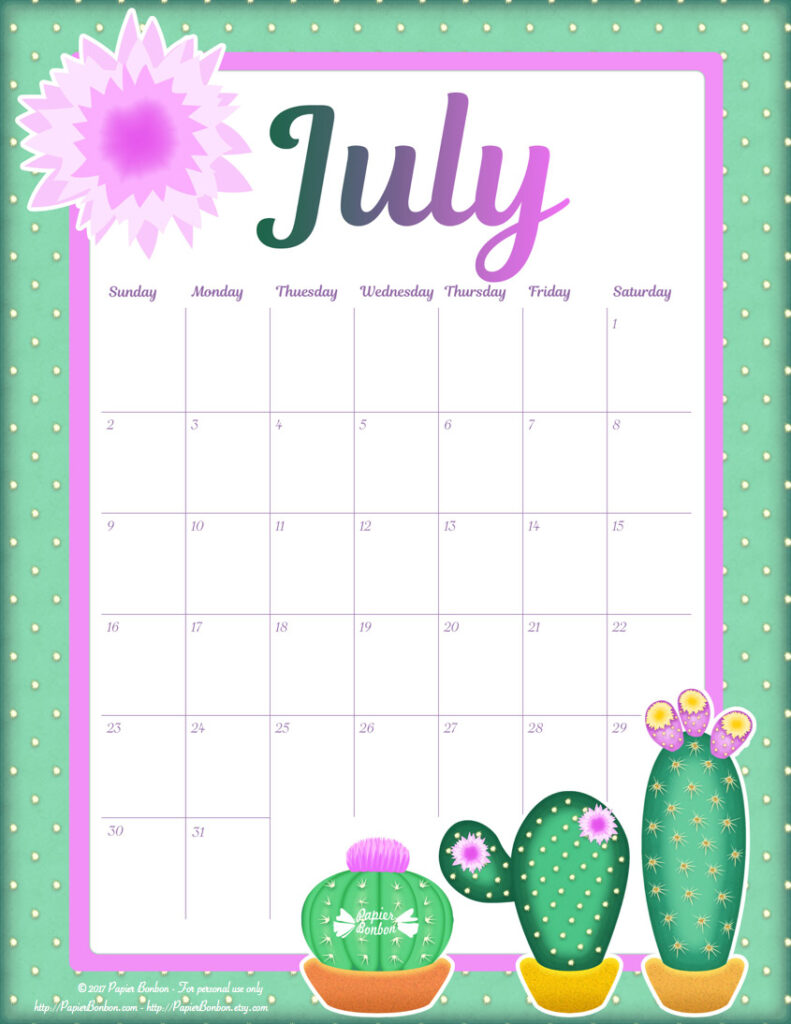 Month Of July Printable Calendar