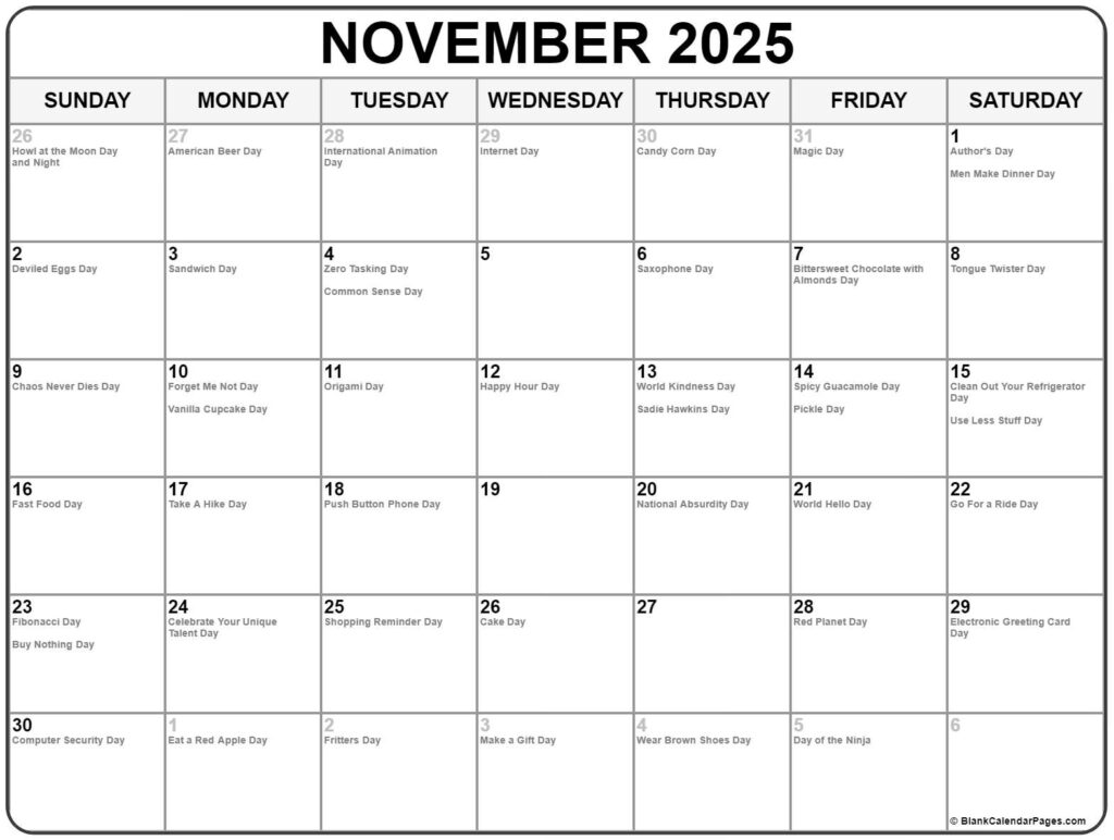 National Calendar November 2025 Hana Ruby