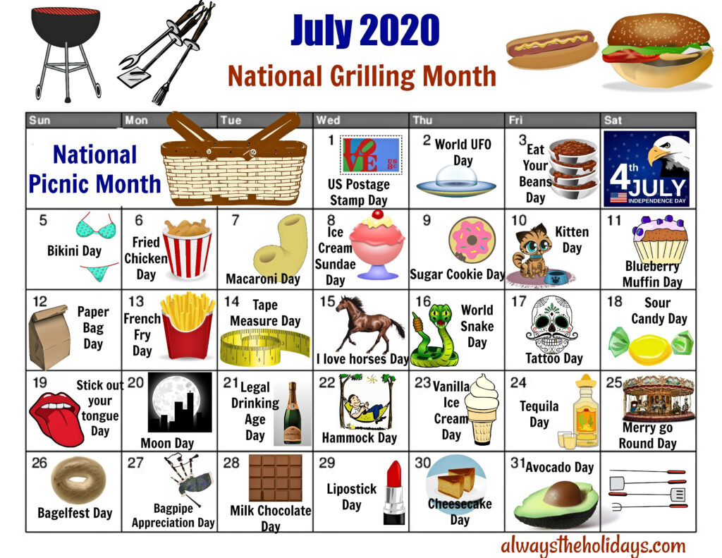 National Holiday Calendar July Biddie Nicolea