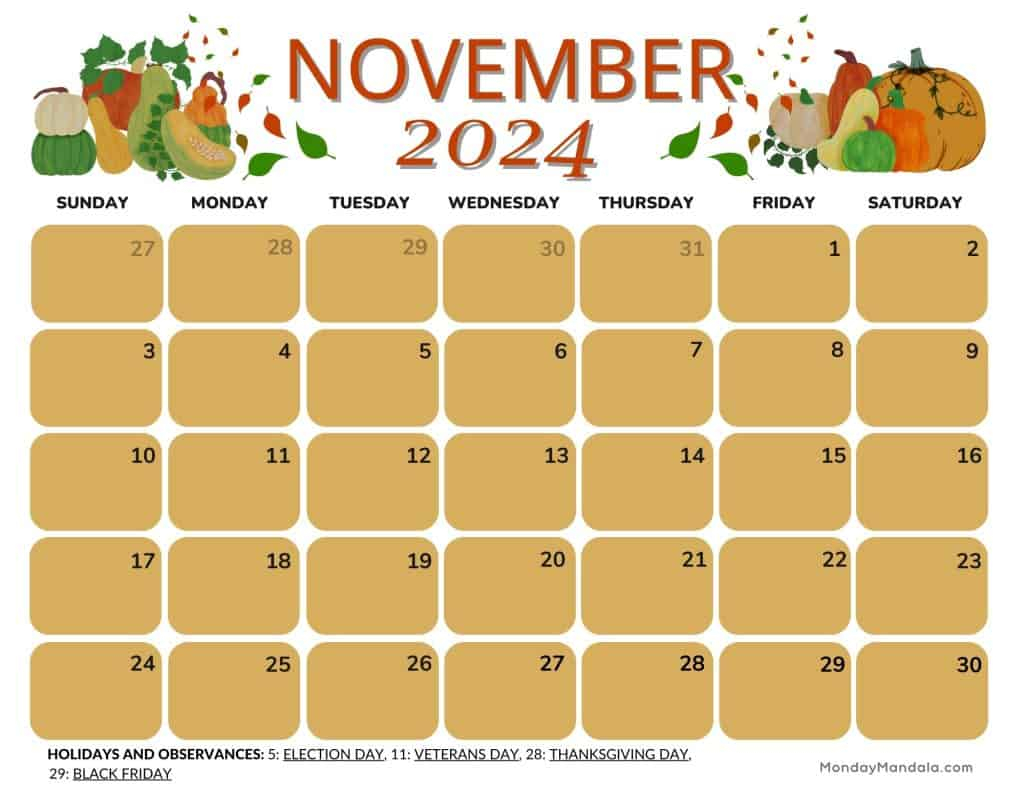 November 2024 Calendar Cute Printable Emili Inesita