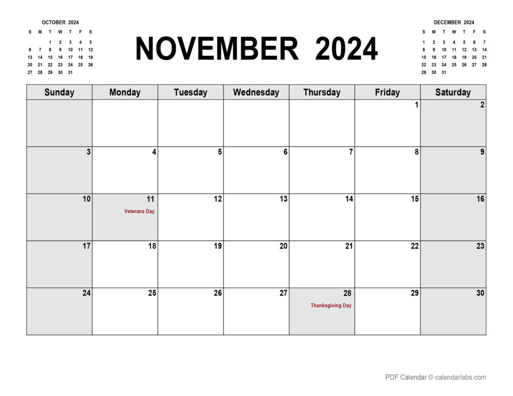 November 2024 Calendar Printable Free With Holidays Glen Philly