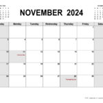 November 2024 Calendar Printable Free With Holidays Glen Philly