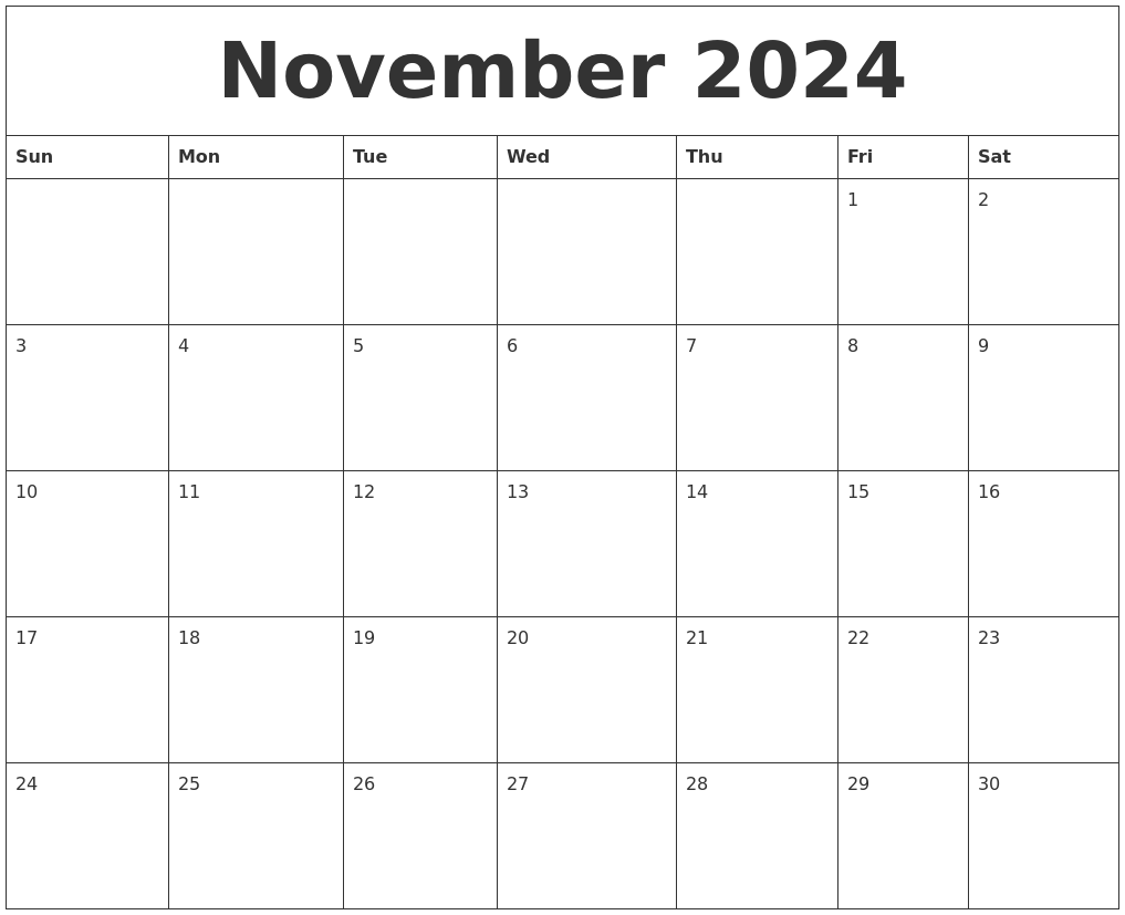 November 2024 Word Calendar