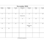 November 2026 Printable Calendar With Holidays