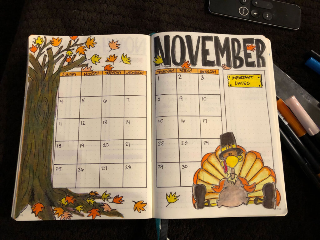 November Bullet Journal Calendar Printable Computer Tools