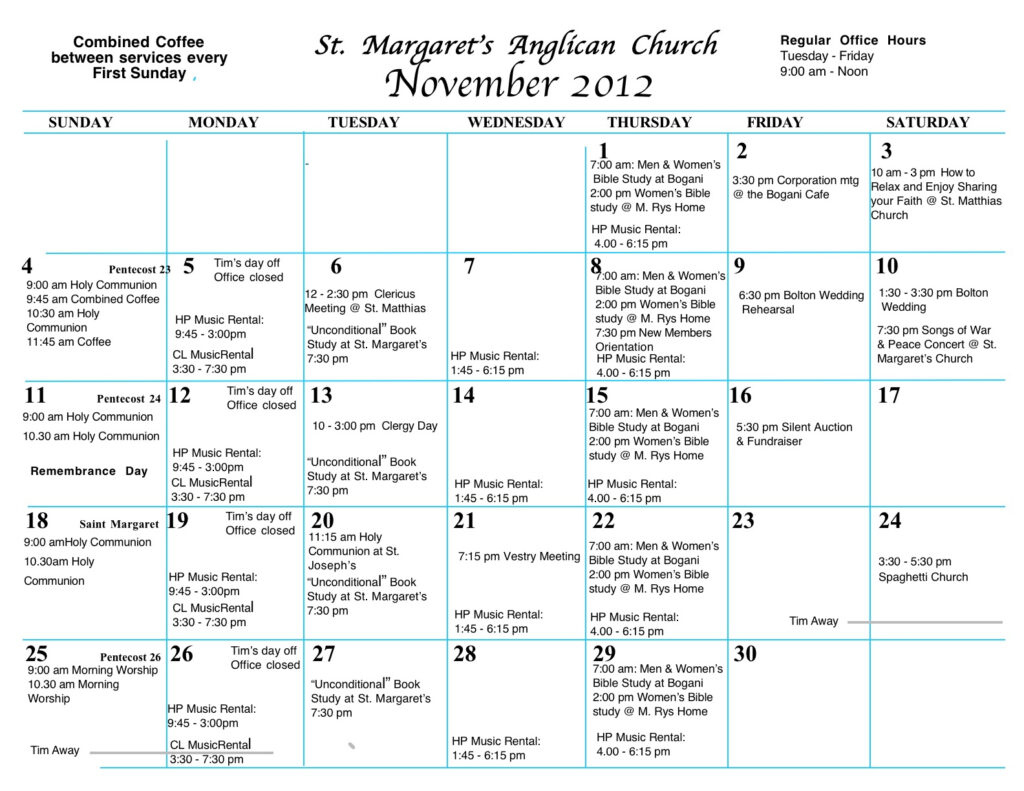 November Church Calendar Harri Pepita