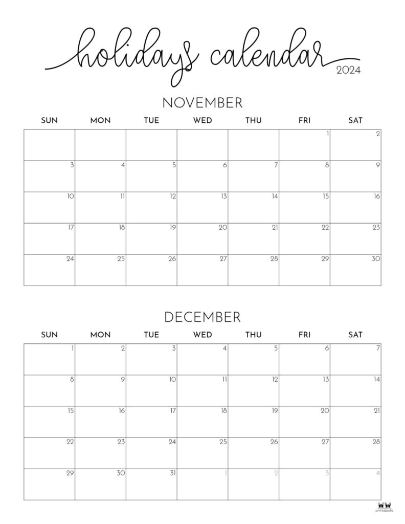 November December 2024 Calendars 28 Printables PrintaBulk