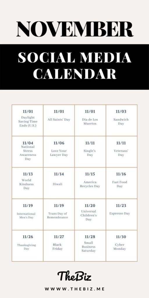 November Social Media Calendar Holidays And Days Of Observance For 