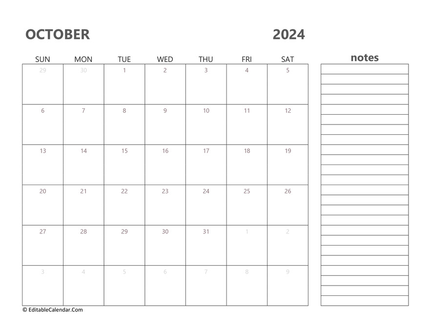 Oct 2024 Printable Calendar With Holidays Timi Adelind