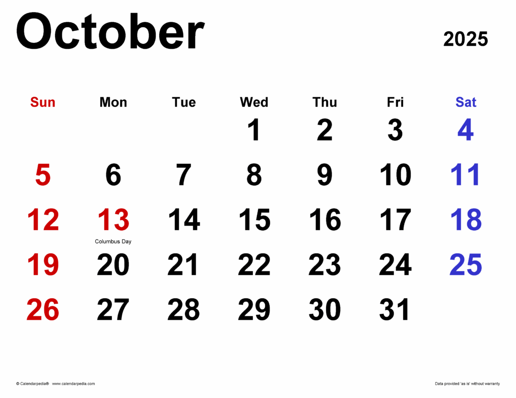 October 1 2025 Calendar Cameron H Stralia