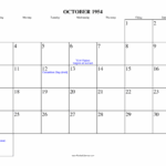 October 1954 Calendar