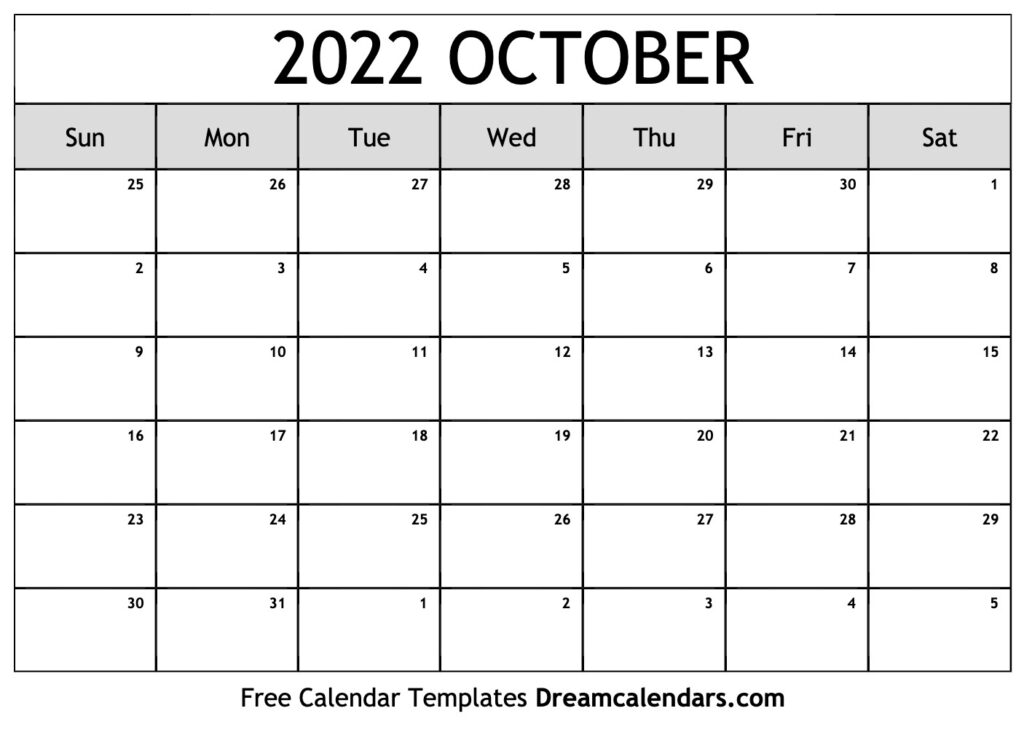 October 2022 Calendar Free Printable With Holidays And Observances