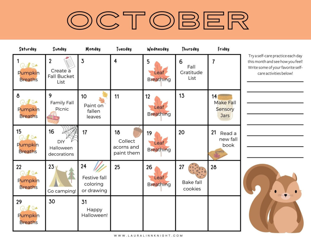 October 2022 Kids 39 Self Care And Family Fun Calendar Laura Linn Knight