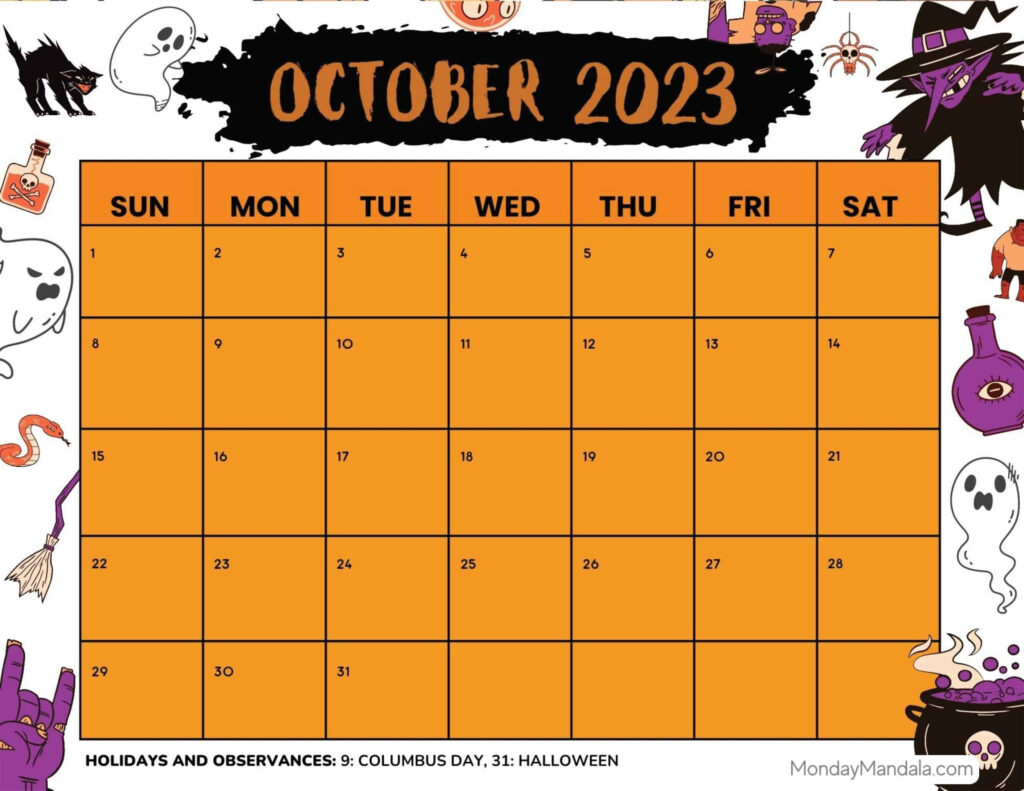 October 2023 Calendar 52 Free PDF Printables 