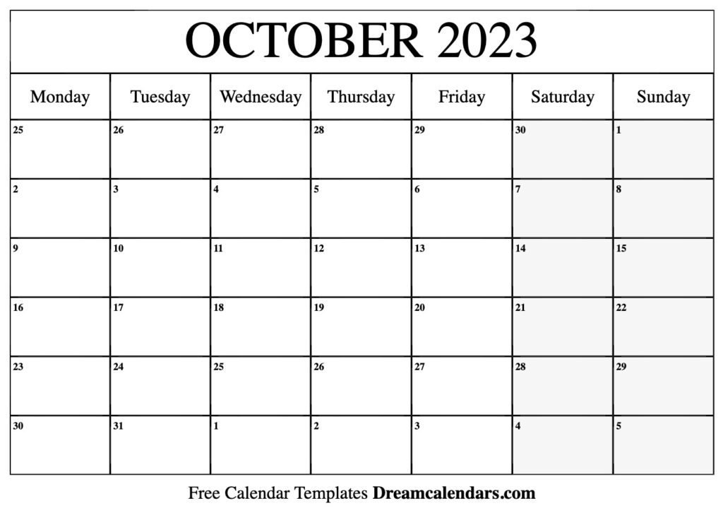 October 2023 Calendar Free Printable With Holidays And Observances