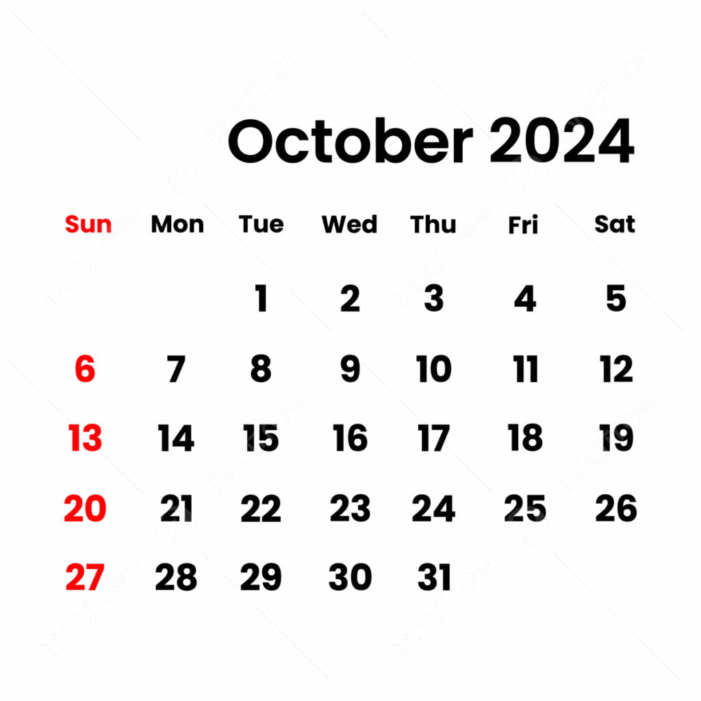 October 2024 Calendar Vector October 2024 Calendar PNG And Vector 