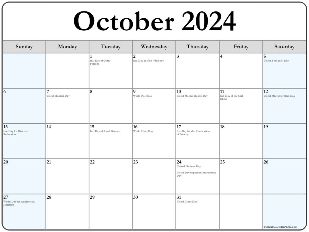 October 2024 Calendar With Holidays Printable Free Download Pauli Valeria