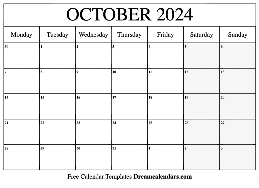 October 2024 Large Printable Calendar October 2024 Calendar Free 