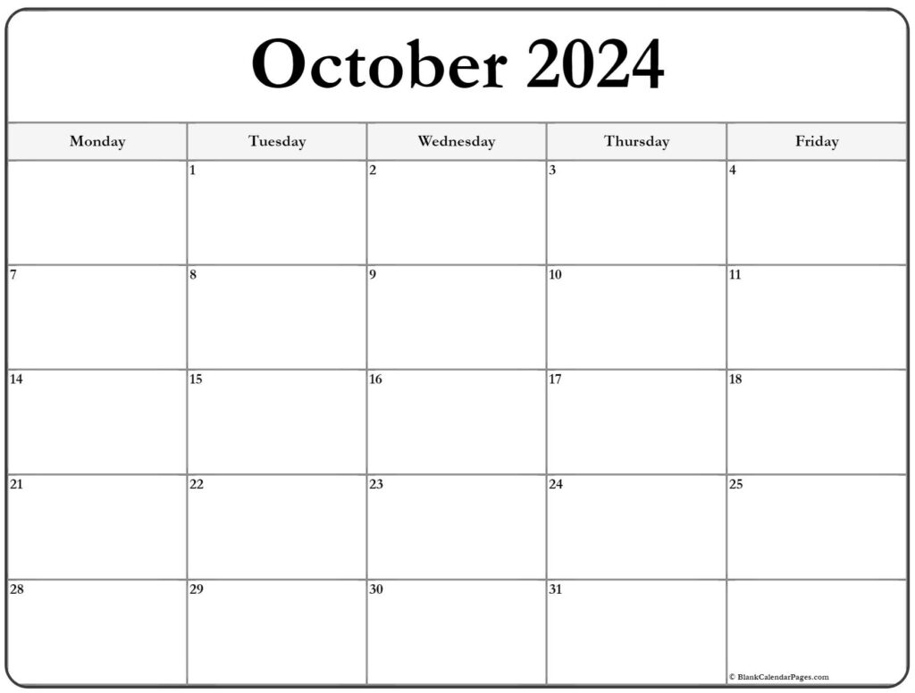 October 2024 Monday Calendar Monday To Sunday