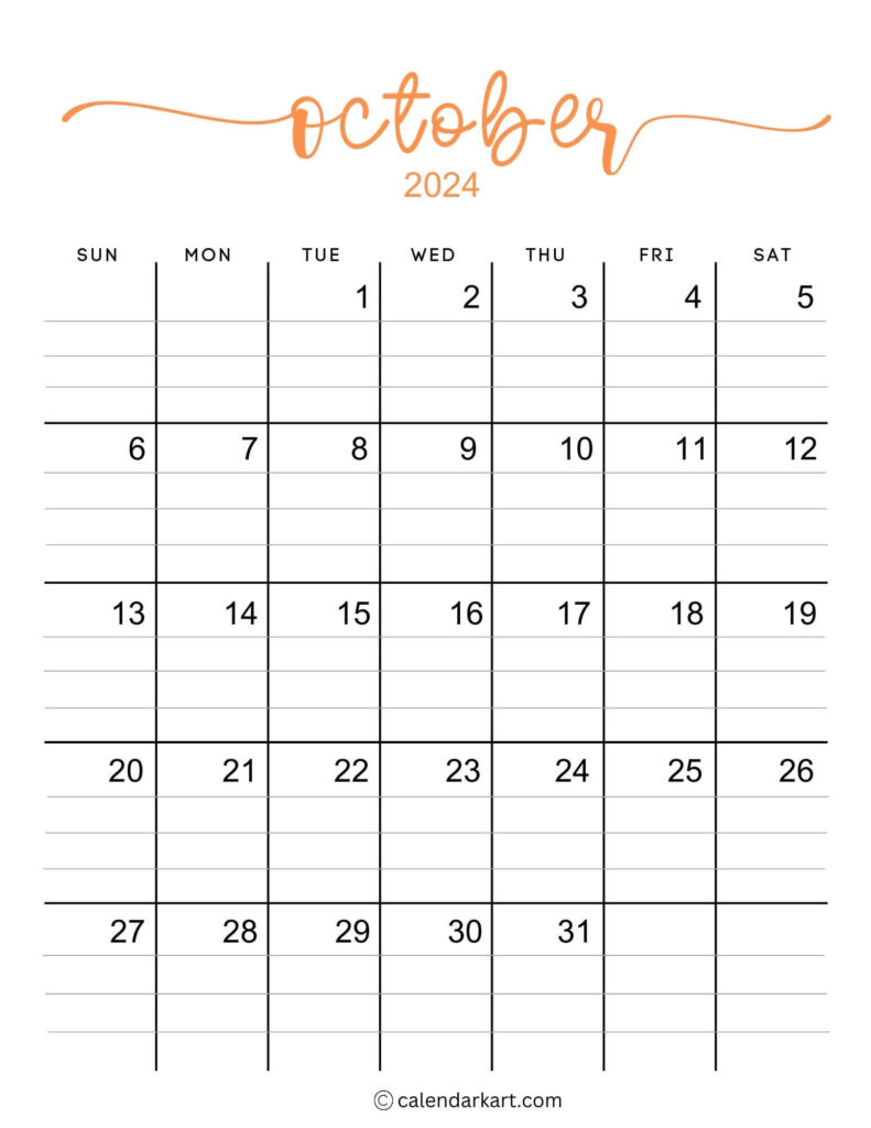 October 2024 Printable Calendar With Lines Calendar 2024 Printable 