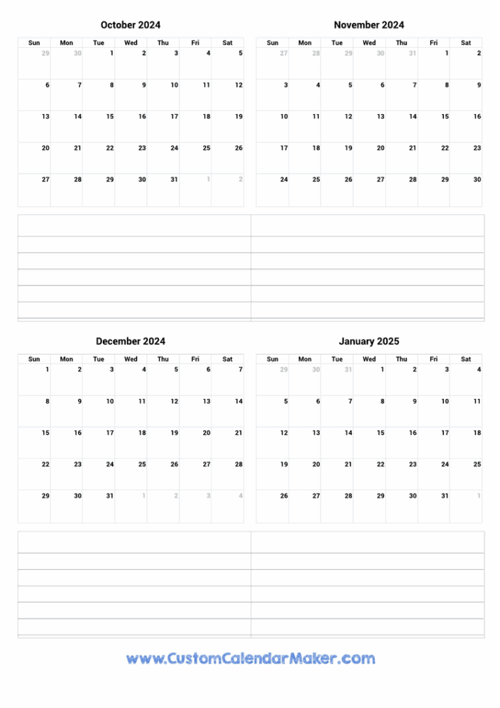 October 2024 To January 2025 Printable Calendar