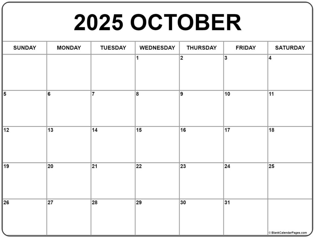 October 2025 Printable Calendar Pages Pdf Callum A Grimwade