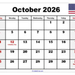 October 2026 Calendar Printable PDF Templates Free Download