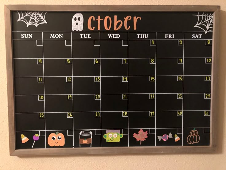 October DIY Chalk Board Calendar Chalkboard Calendar Calendar 