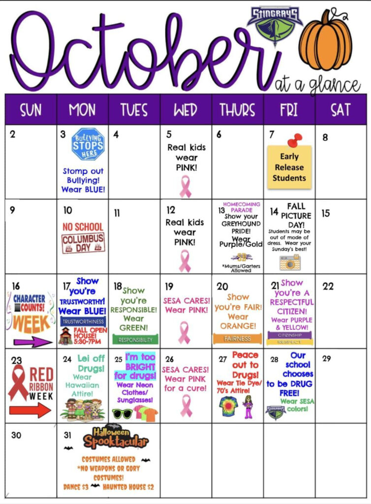 October Events Calendar Sullivan Environmental Science Academy