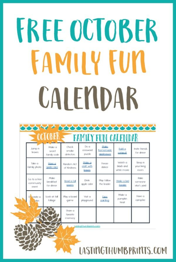 October Family Fun Calendar Free Printable Free Family Fun Cool 