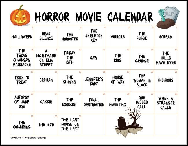 October Halloween Movie Calendar Printable Calendar Collection