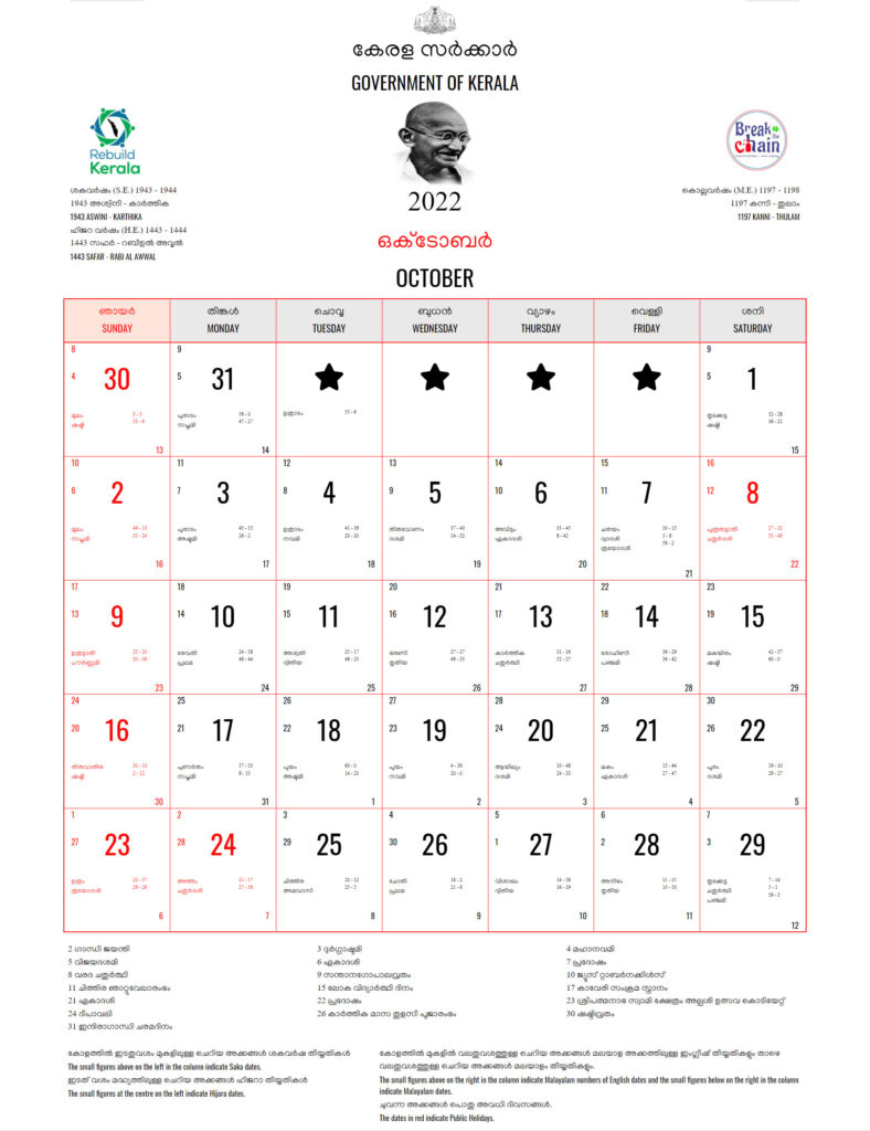 October Malayalam Calendar Lark Gilemette
