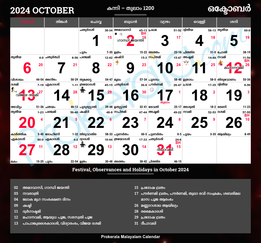 October Month Calendar 2025 Malayalam Ellie Coburn