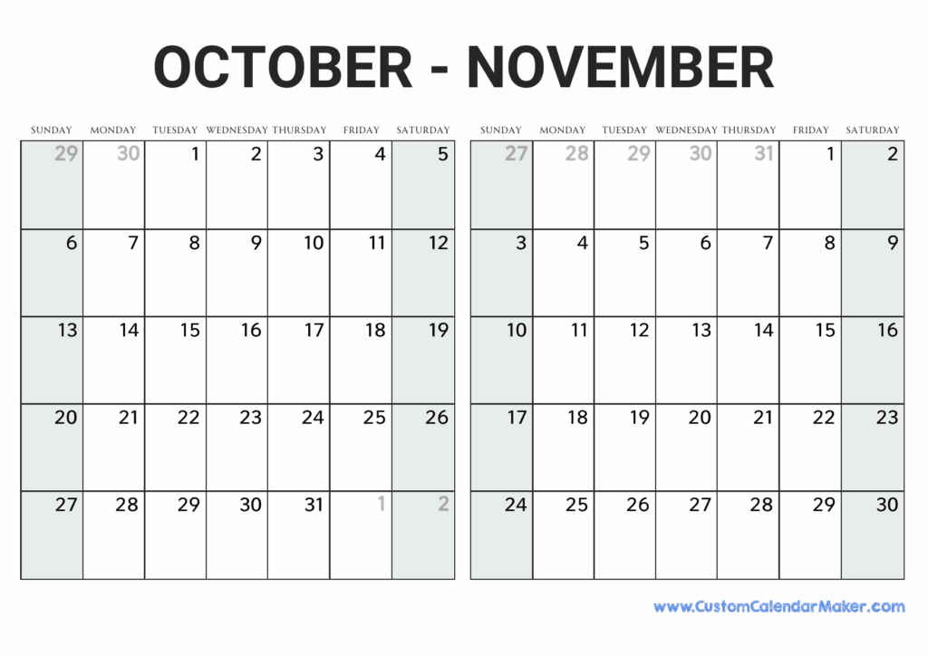 October November 2024 Calendar Printable Free Kaila Mariele