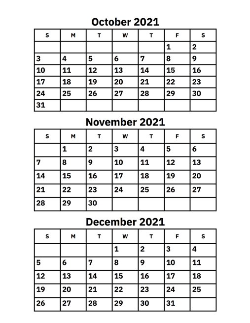 October November And December 2021 Calendar A Printable Calendar