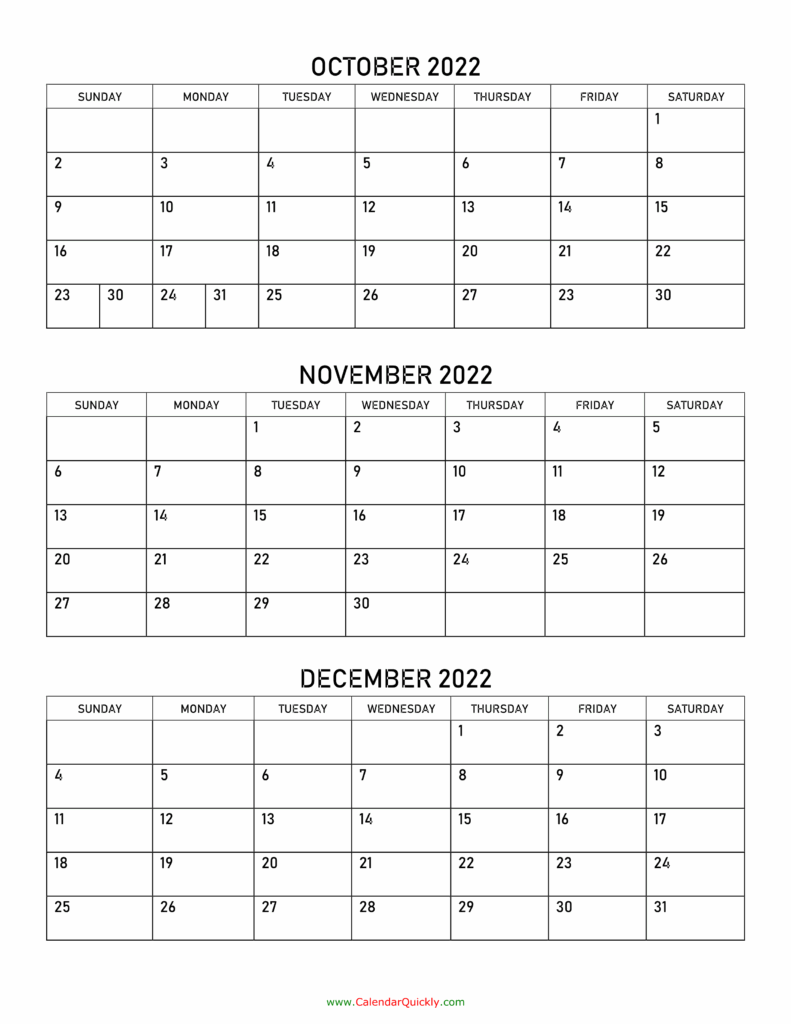 October November December Calendar Printable And Enjoyable Learning