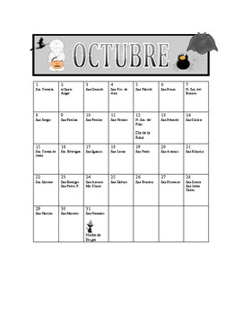 October Saints 39 Day Calendar By Las Tres Se oras TPT