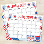 PDF 4th Of July Monthly Calendar Printable Patriotic Themed July