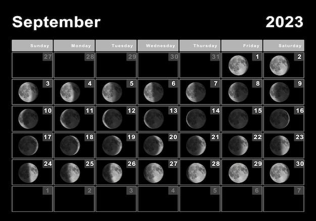 Premium Photo September 2023 Lunar Calendar Moon Cycles Moon Phases