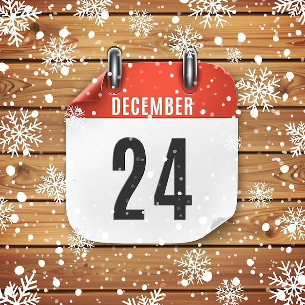 Premium Vector December 24 Calendar Icon With Snow And Snowflakes 