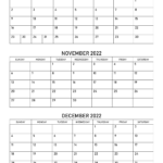 Printable 3 Month Calendar October November December 2022 Printable