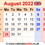 Printable August 22 Calendar