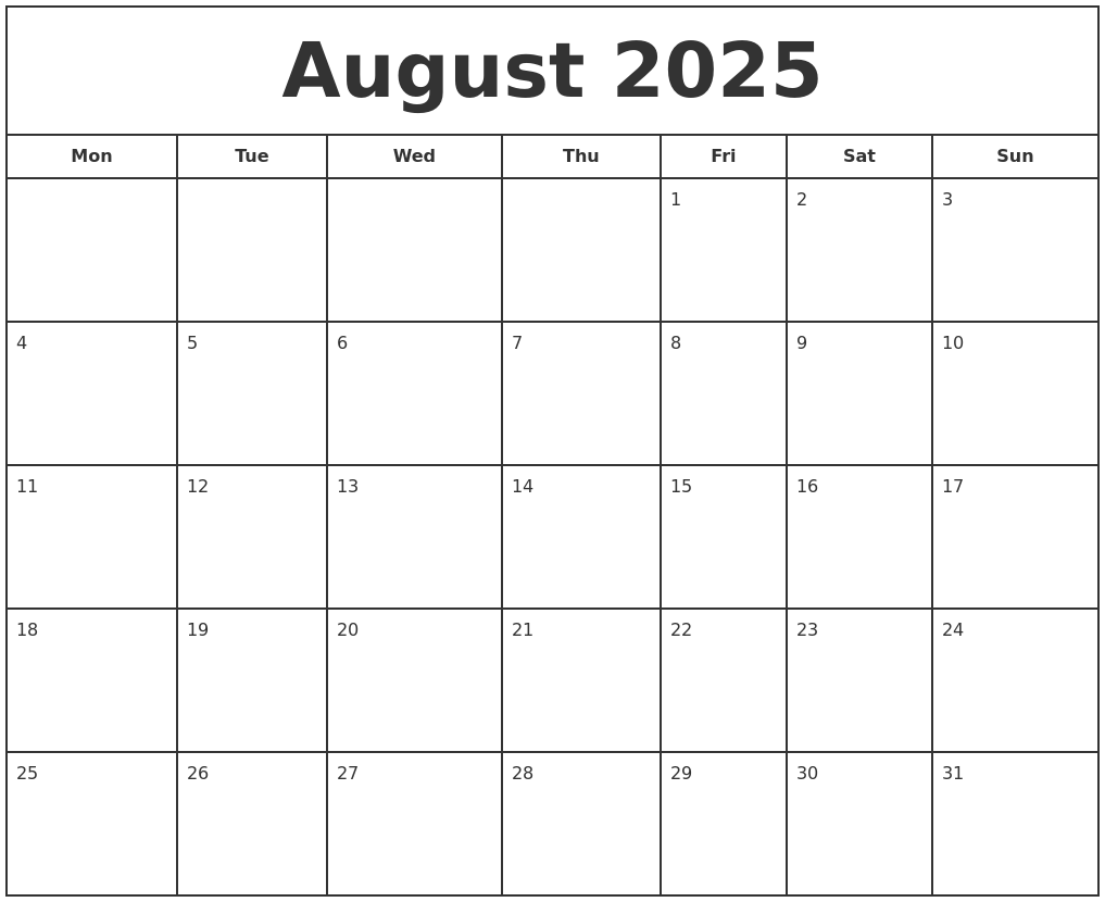 Printable August Calendar 2025 With Holidays Ella T Probert