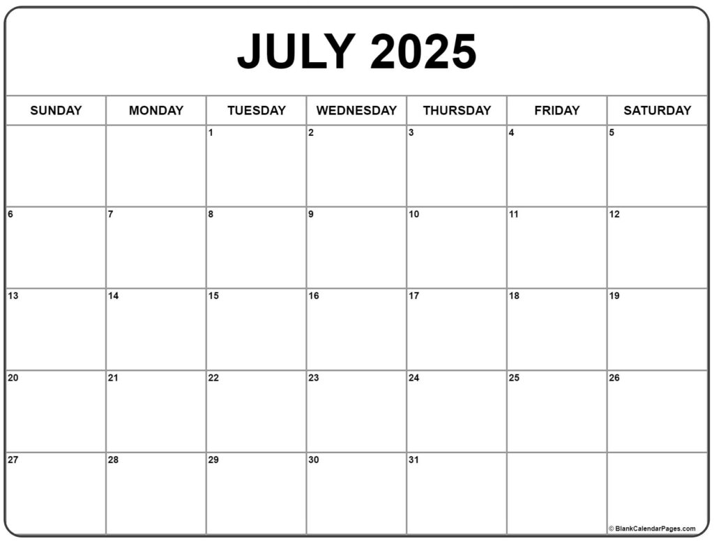 Printable Blank Calendar July 2022