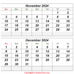 Printable Blank November December 2024 Calendar In PDF