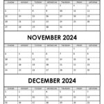 Printable Calendar 2024 October November December Printable Calendar 2024